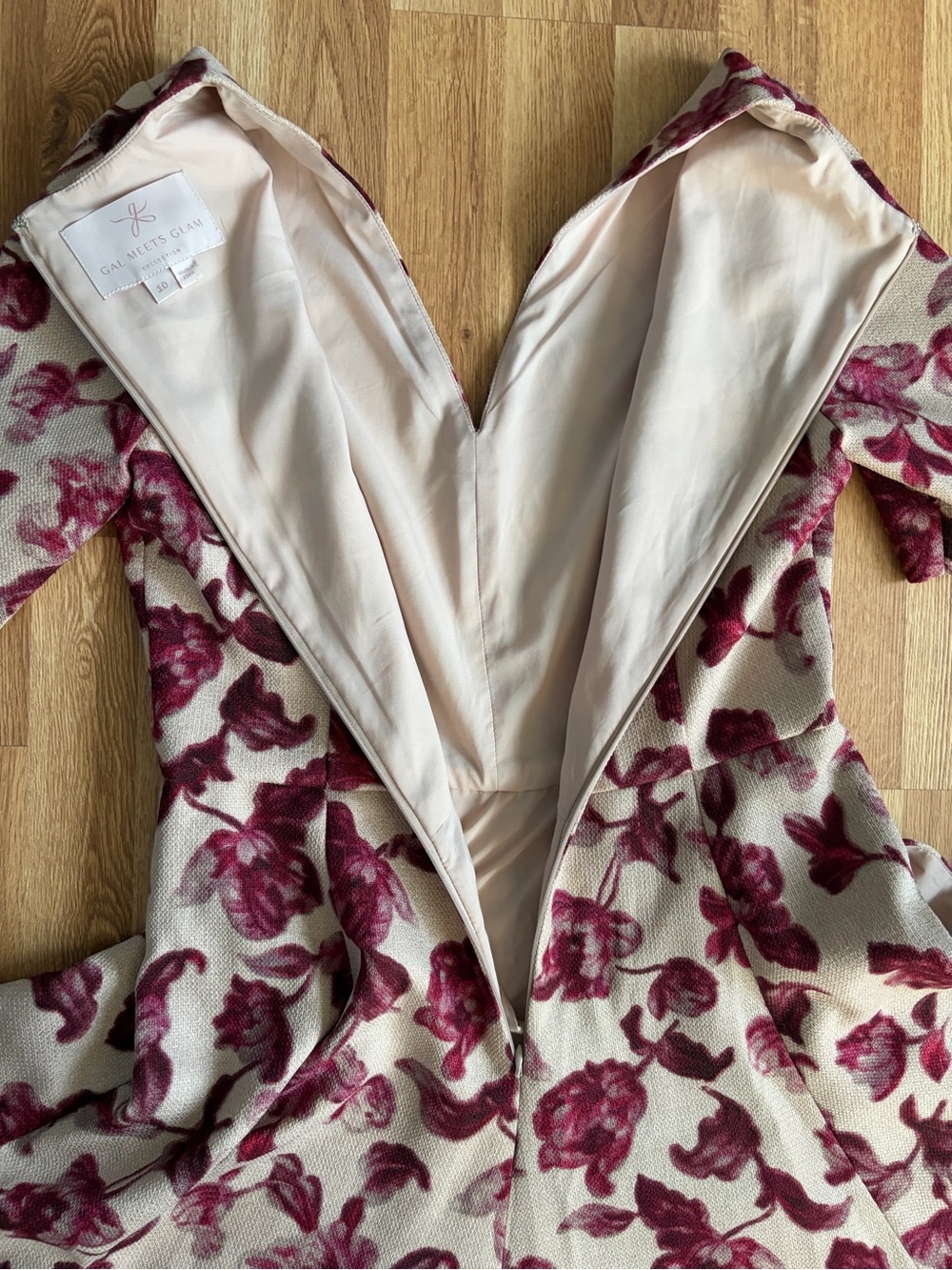 Gal Meets Glam Cream Dress with Burgundy Floral Accents - Picture 5 of 11
